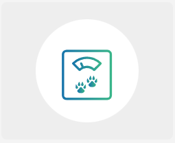 Blue and green weight scale icon with cat paw print.