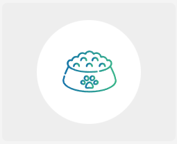 Blue and green dog food icon with paw print.